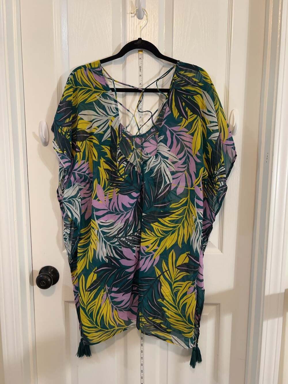 Tropical Leaf Lace-Up Swim Coverup - Green & Purple - Picture 6 of 7